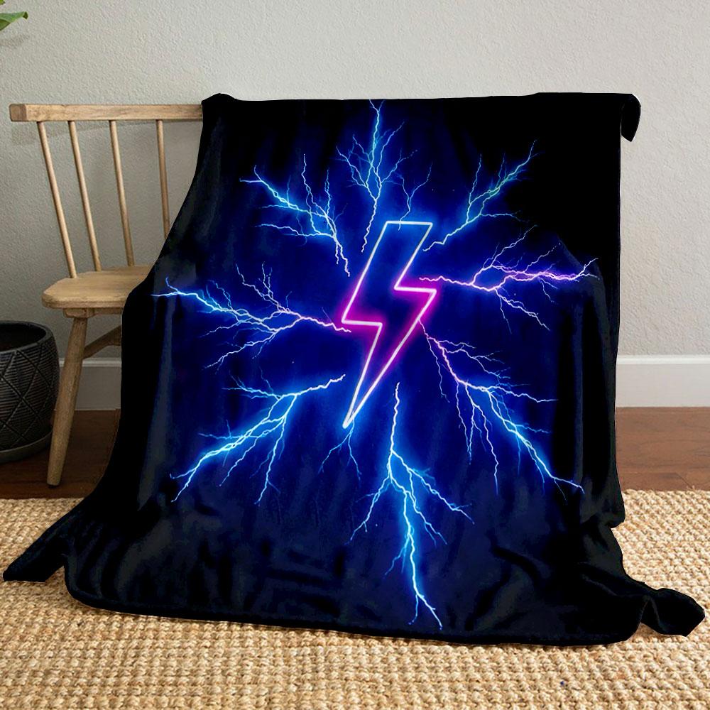 Neon Lightning Bolt With Electric Sparks Patterned blanket, flannel, suitable for all seasons, home decor, warm and cozy