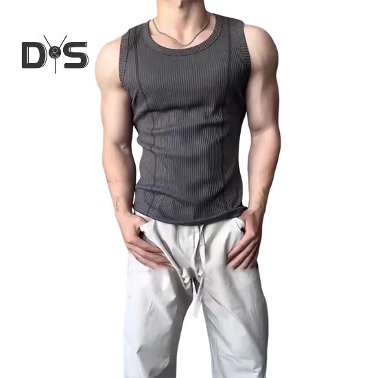 

Мужской жилет с круглым вырезом без рукавов, облегающий топ, однотонный 3D-крой, дышащий спортивный дорожный жилет L чёрный