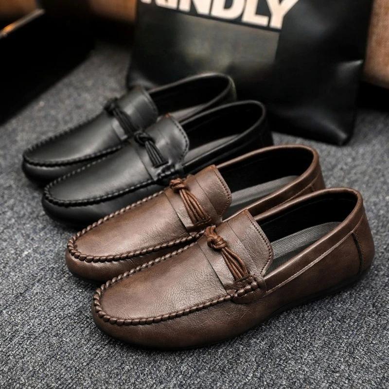 Fashion Slip-on Plain Flat Non Leather Shoes for Men Pu Fashion 2025 In Promotion Comfortable Trend Cowhide Low Price Man Casual Shoe