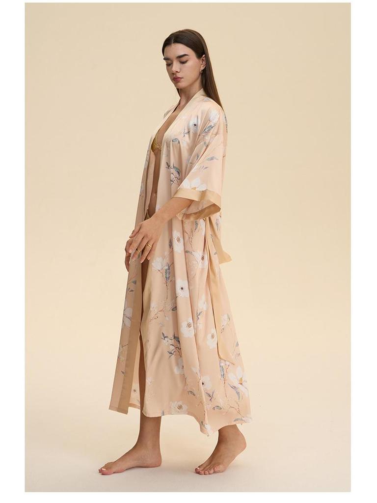 Yaoting Satin Plus Size Women's Long Sleeve Pajamas and Bathrobe Set - Spring/Fall Collection WP5021