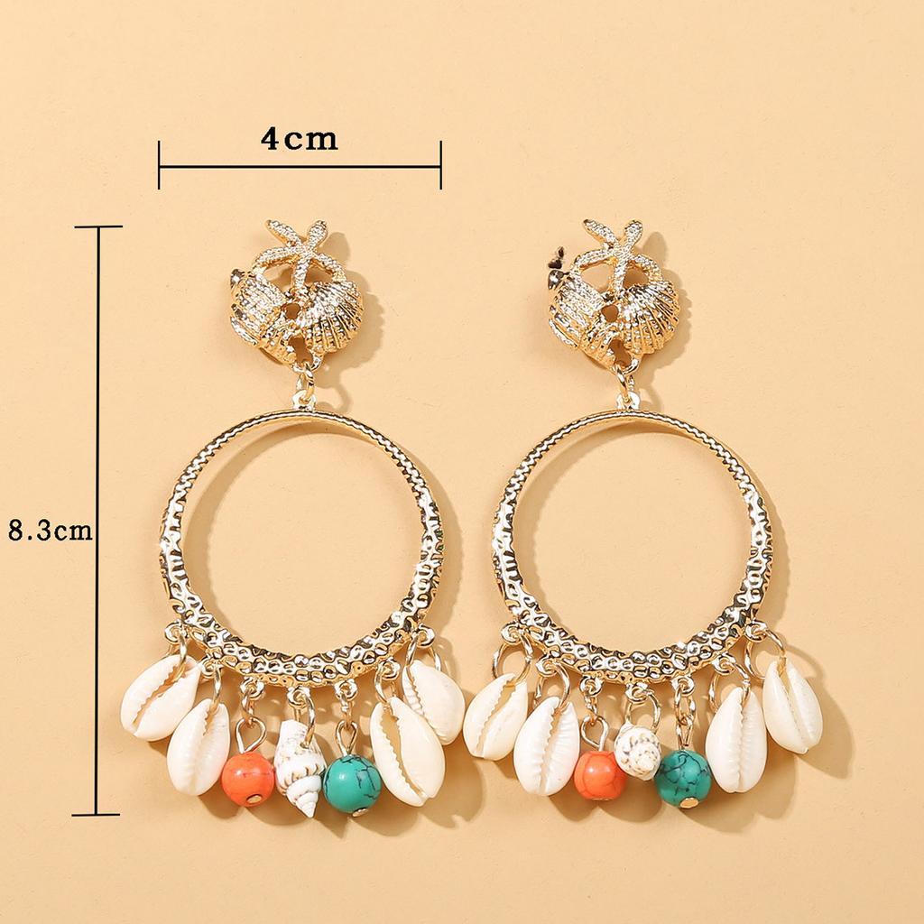 Bohemian Fashion Accessories Personalized Shell Earrings Circle Tassel Earrings Accessories Women'S Stud Earrings Accessories