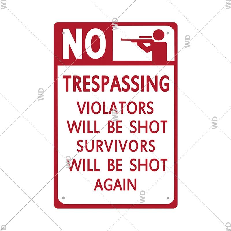 Warning Tin Sign Private Property Gun No Trespassing  Retro Vintage Plaque Danger Vedio Safety Home Door Street Bar Wall Decor