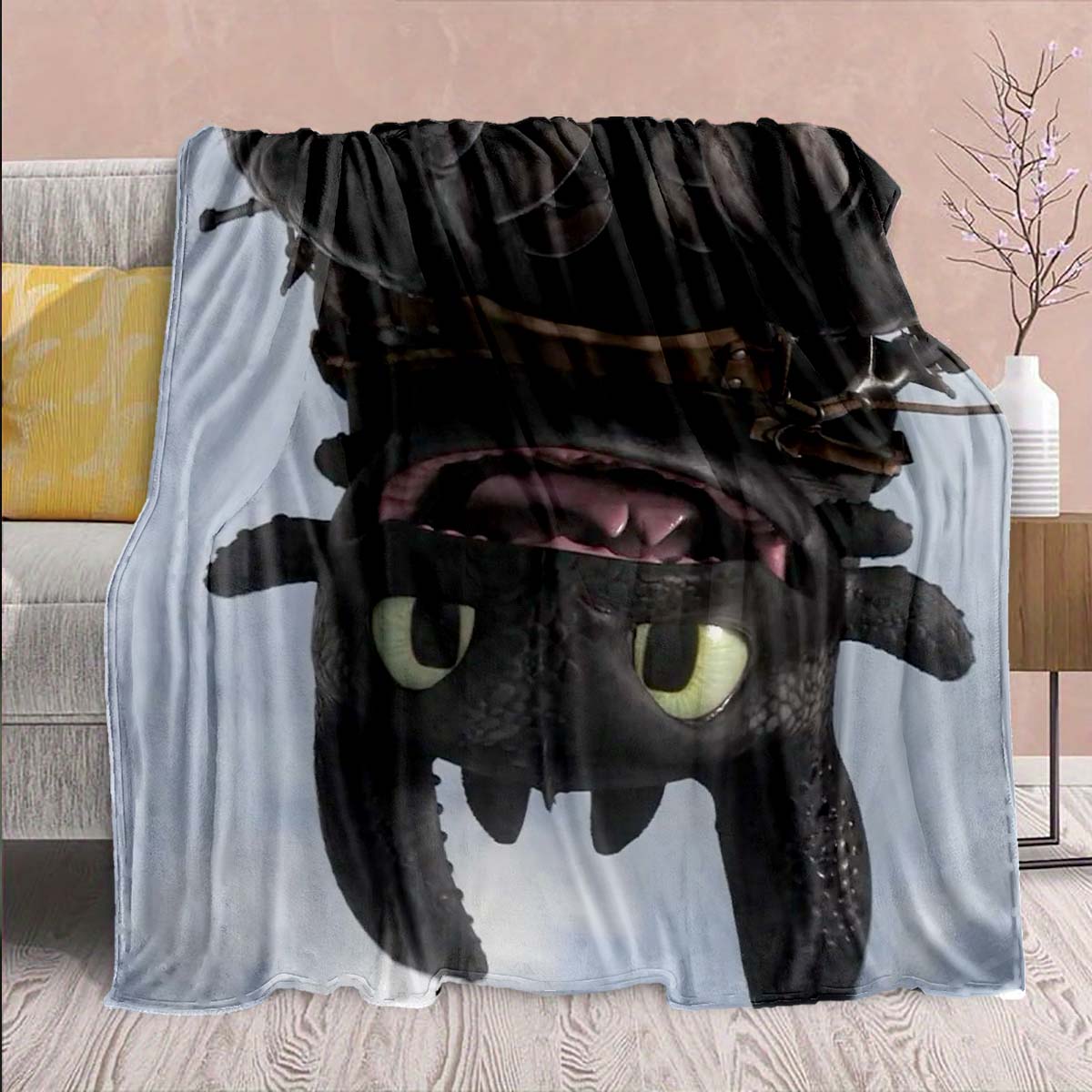 

Black Dragon Graphic Flannel Blanket Dark Dragon Art Soft Warm Cozy Throw Decor -QJY 75x90cm