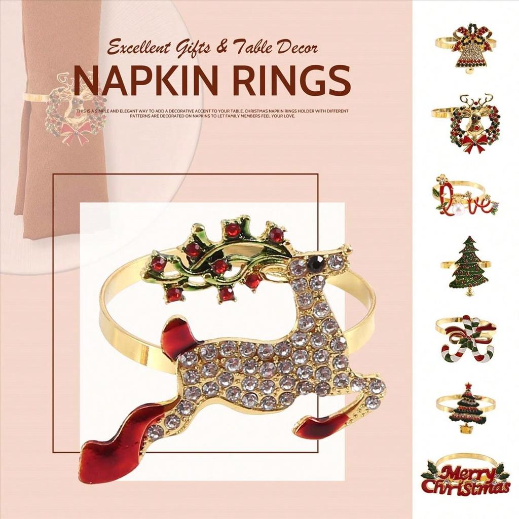Christmas Napkin Rings - Set Of 8 Napkin Holder Rings For Holiday Christmas Table Decoration Napkin Buckle