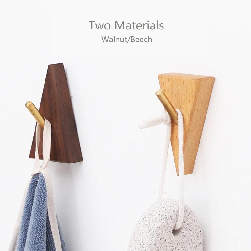 1pcs Creative Solid Wood Brass Punch Free Hook Into Account Key Clothes Hook Coat Hat Hand Bag Hook Solid Wood Hook for Clothes and Hats