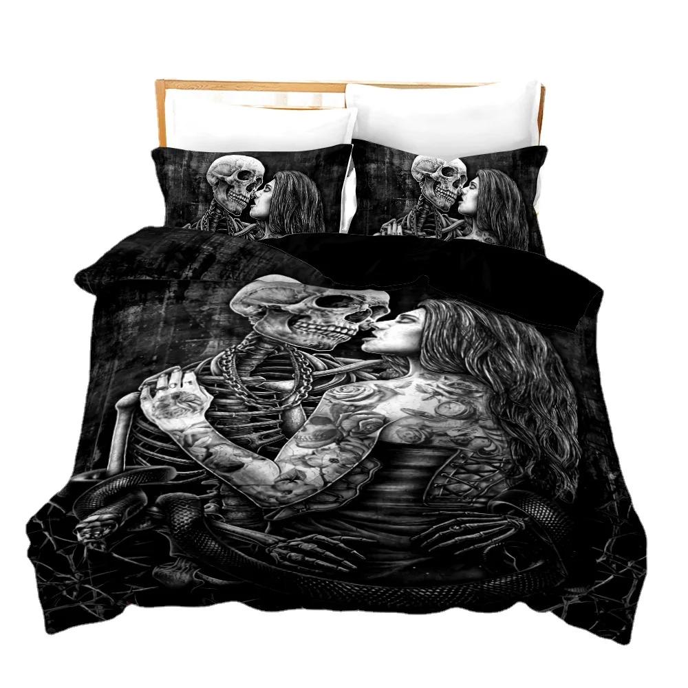3D Druck Halloween Schädel Bettwäsche Bettzeug Happy Halloween Bettbezug Set Bezug Us Queen 228X228Cm Bettset Dropshipping