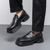 Fashion Derby Thick soled Men's Shoes Black Versatile fashionable daily styles Trendy casual party Outdoor leisure youth leather shoes