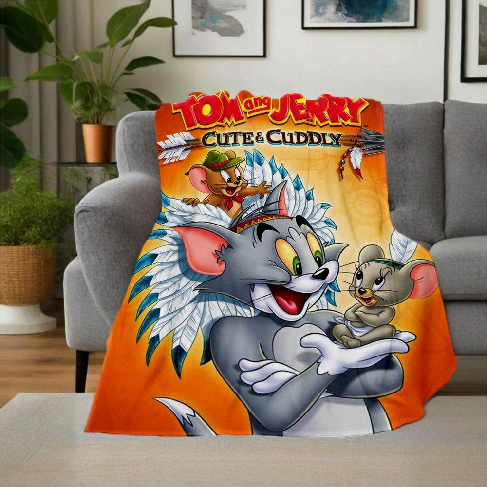 Tom & Jerry Niedlich & Kuschelig Native American Tom & Jerry Decke Flanell Überwurfdecke für Sofa, Bett, Reisen, Camping, Büro