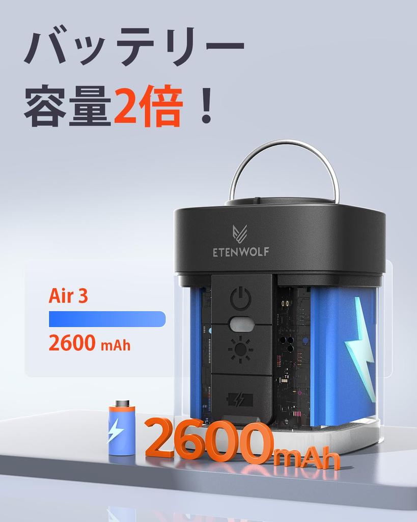 ETENWOLF AIR 3 Portable Air Powerful Electric Pump with 2600mAh Inflates and Deflates Air Vacuum and Floats Pump, 360L/min Battery, Mattresses, Bags,