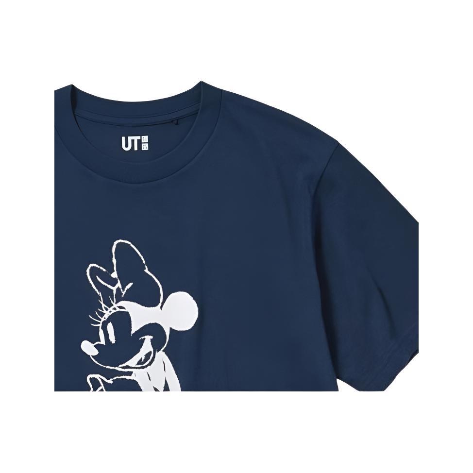 Uniqlo Disney Collaboration Cartoon Print Round Neck Short Sleeve T-Shirt Unisex Tops Navy-Blue 467916-69