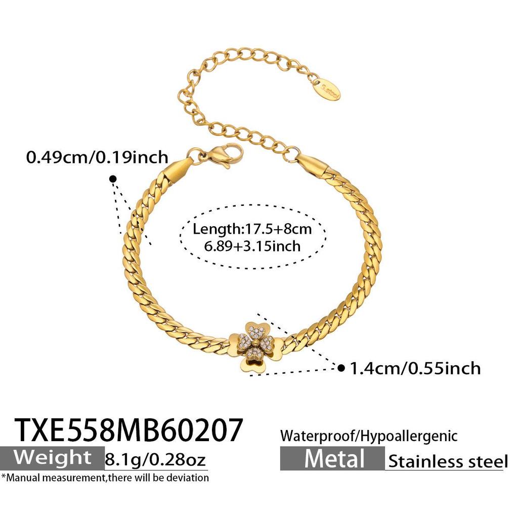 Stylish European & American Double Layer Zirconia Flower Necklace & Stainless Steel Bracelet Jewelry Set for Women