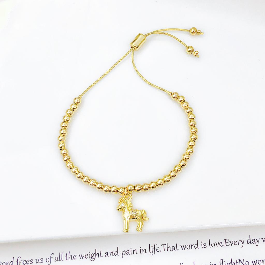 New Design Gold Color Copper Bead Chain Zircon Horse Animal Bracelet Fashion For Women Girls Casual Party Jewelry Gift Accessory