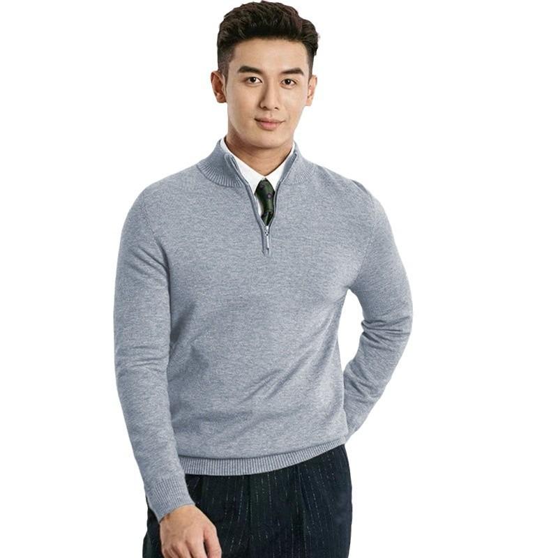 

New Spring Autumn Sweater Men s Long Sleeve Casual Stand Collar Half Zipper Slim Fit Pullover Fashion L серый