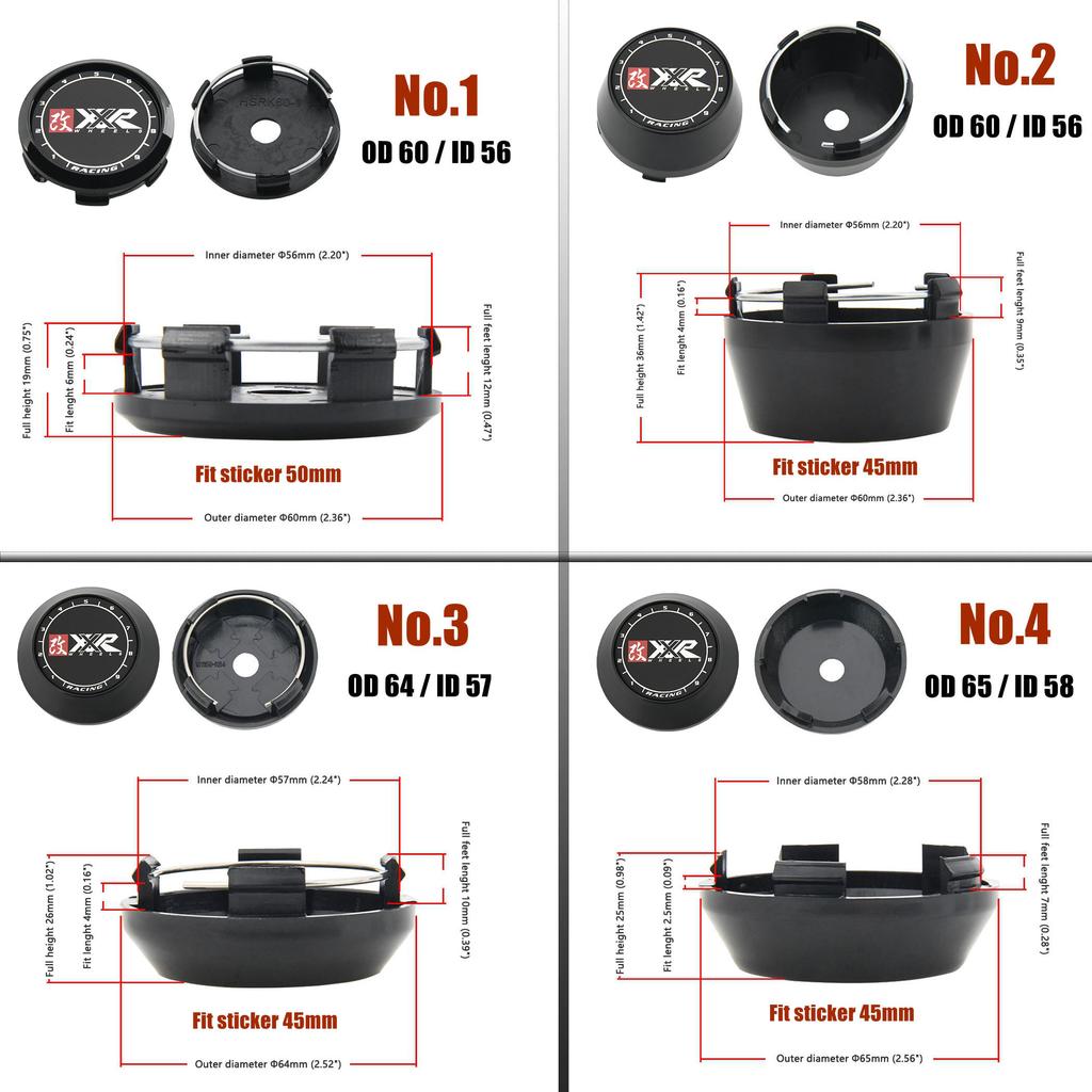 AAYH1 SET VON 4 XXR Felgendeckel 56mm/57mm/58mm/59mm/60mm/61mm/62mm/63mm/64mm/72mm Sportfelgendeckel SSR Emblem Radkappe Nabenkappe