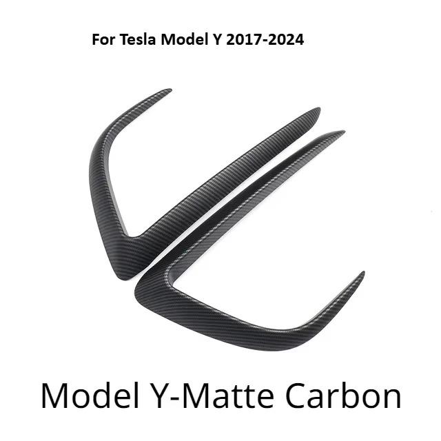Front Bumper Cover Wind Knife for Tesla Model Y 2017-2024 ABS Glossy Black Fog Lamp Trim Carbon Look Blade Trim Light Eyebrow