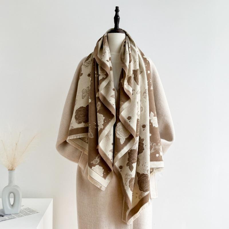 New elegant flower scarf commuting temperament fashionable high-end versatile imitation cashmere going out shawl women