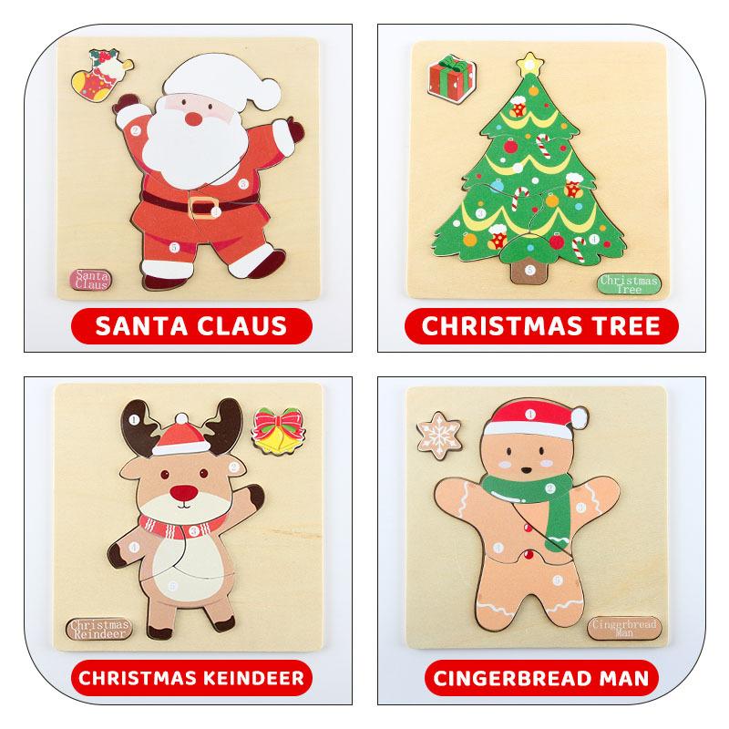 4v1 Dřevěná sada puzzle Santa Claus Sob Vánoční stromek Perníček Hračky Vzdělávací hračka Ručně vyráběný vánoční dárek