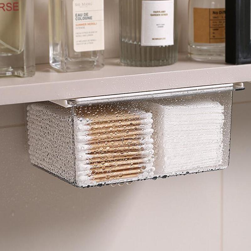 Drawer Style Storage Box Under The Mirror Cabinet Transparent Bathroom Cotton Stick Makeup Cotton Bathroom Pull-Out Storage Box