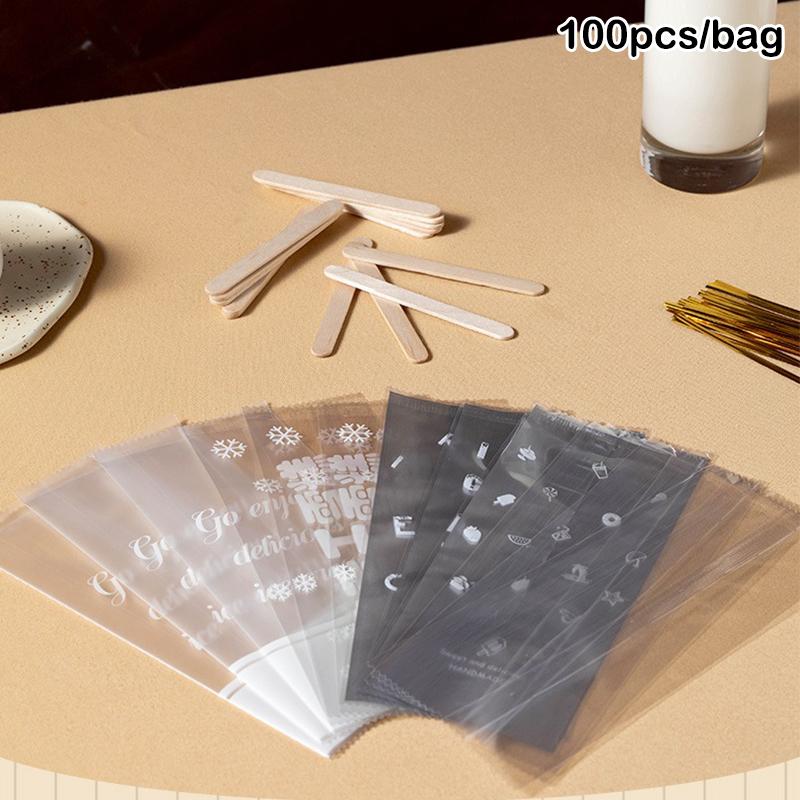100Pcs Ice Cream Bag Ice Cream Wooden Stick Plastic Machine Sealing Bag Homemade Transparent Popsicle Bag