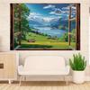 Forest Landscape Wall Background Fabric - Magnificent Tree and Lakeside Views Perfect for Living Room and Party Settings