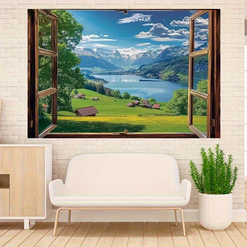 Forest Landscape Wall Background Fabric - Magnificent Tree and Lakeside Views Perfect for Living Room and Party Settings