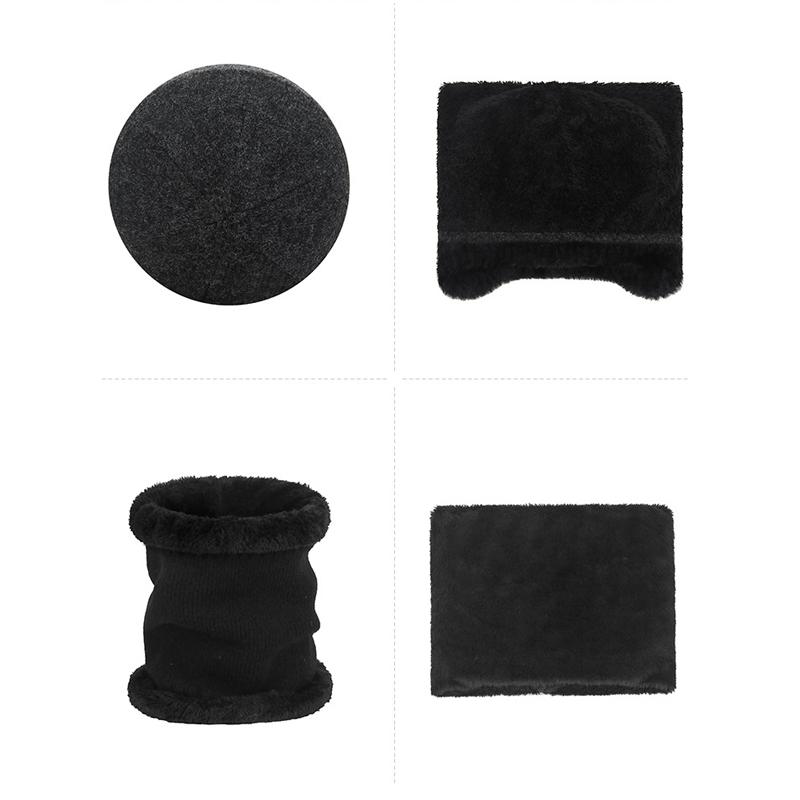 Winter Wool Warm Color-Matching Ear Protection Knitted Hat Men's Outdoor Cold-Proof Velvet Neck Set Two-Piece Wool Hat