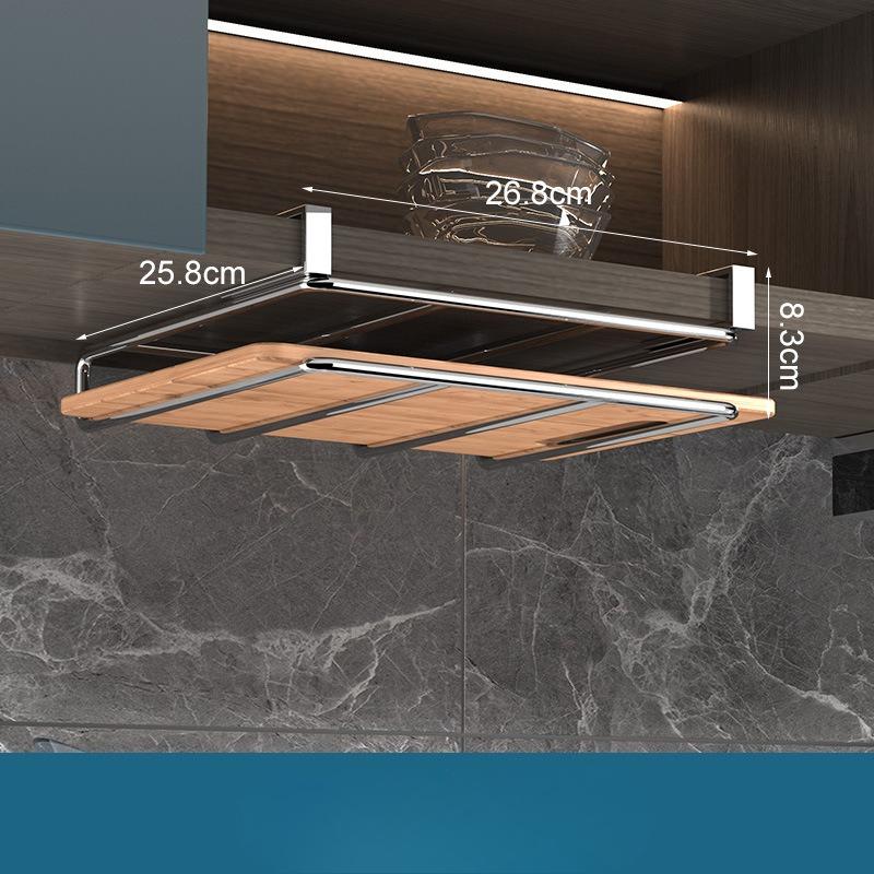 Kitchen Under Cupboard Hanging Organizer Rack with Hook Paper Towel Rags Hanger Cutting Board Pot Cover Holder Storage Shelf