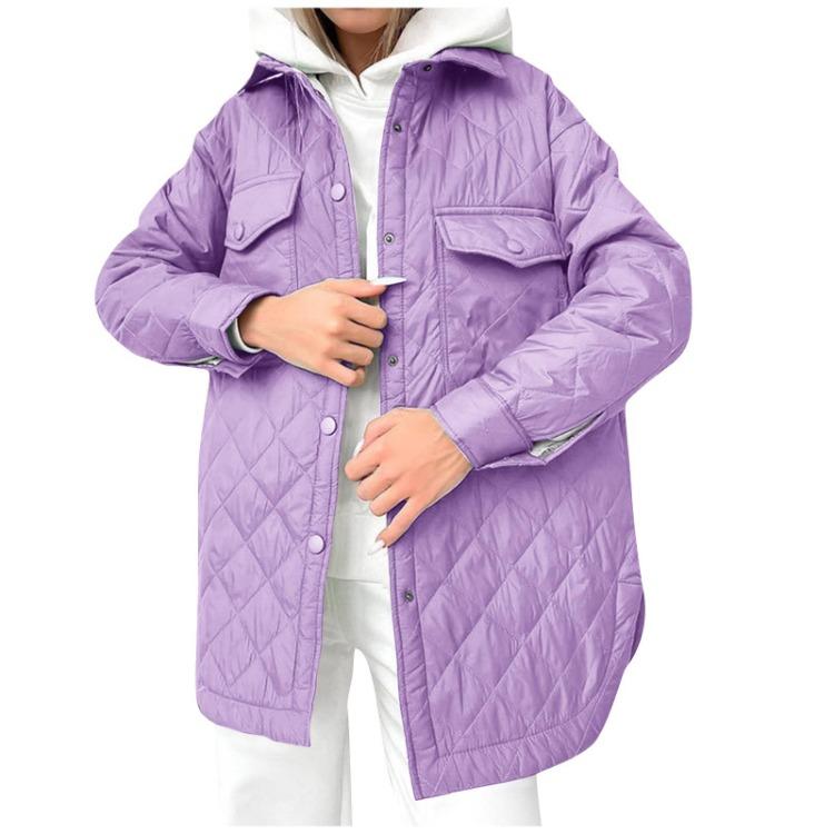 Thickened Warm Cotton Coat Women Long Loose Button Down Lapel Diamond Pattern All Season
