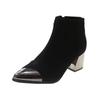 Square Heels Boots Women Autumn Early Winter Chelsea Boots Pointed Toe Sexy Ladies High Heels Black Shoes