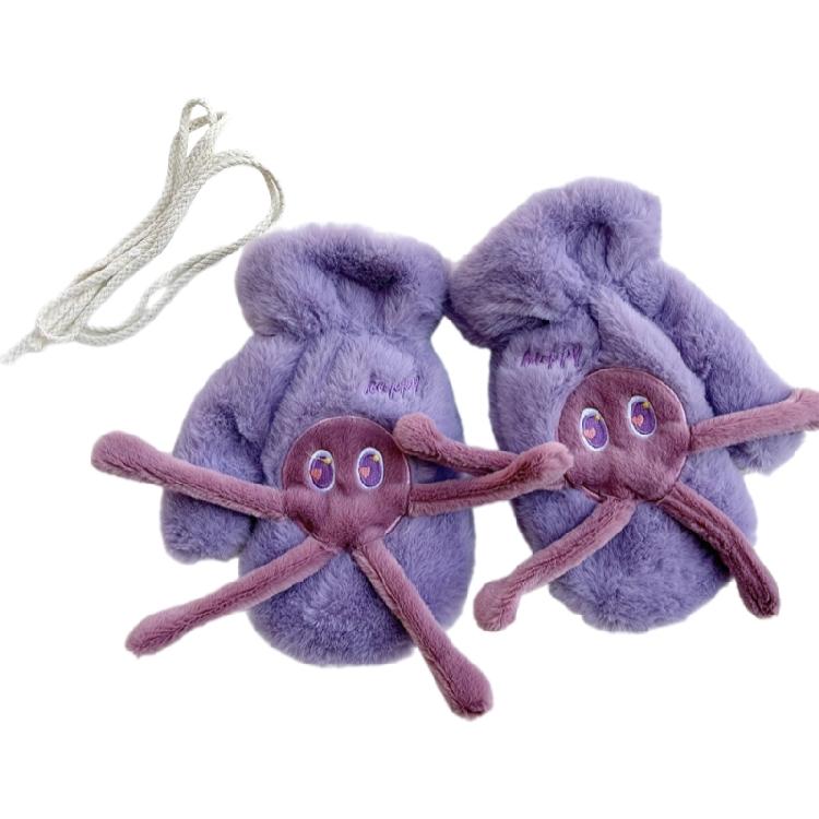 Пушистые Плюшевые Теплые Перчатки Морозостойкие Варежки Мультяшные Перчатки Детские Зимние Грелки для Рук