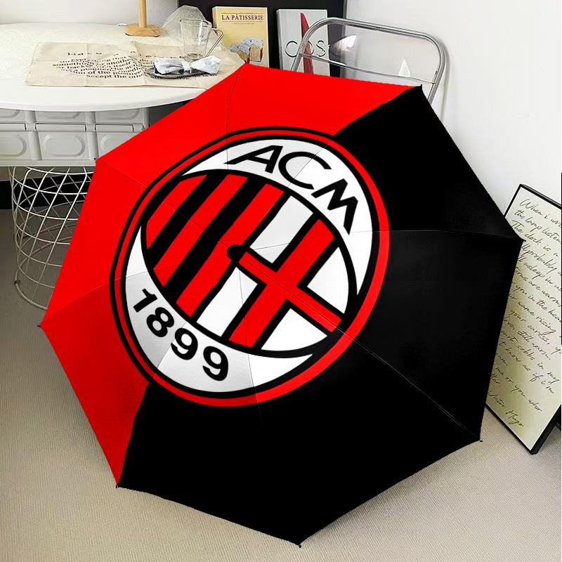 1PC Milan Football club Printed Umbrella Folding umbrella, automatic umbrella 8-Frame for Travel, camping Fan gifts Christmas Gifts