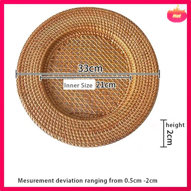 13 Inch Handmade Rattan Plate Decorative Round Placemat Bread Snack Serving Tray Table Decor Natural