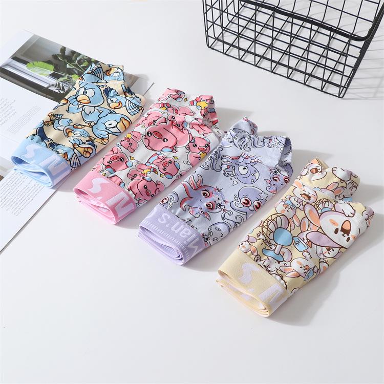 Plus Size Women's Pure Cotton Cartoon Briefs - Antibacterial, Breathable, Unisex, Four-Corner Design