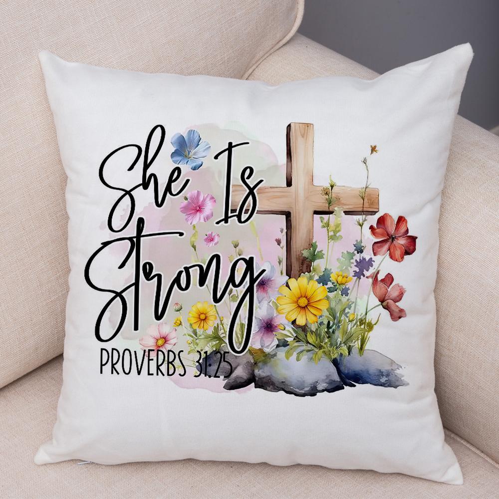 Grow In Grace Flowers Pillowcase Double Print Faith Hope Love Cushion Cover Soft Plush Wildflowers Cross Pillowe Case for Sofa