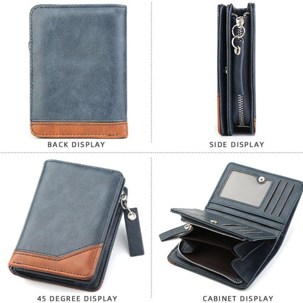 Color Blocking Business Clutch Bag Zipper Men Card Holder Vintage Men Short Wallet  Travel