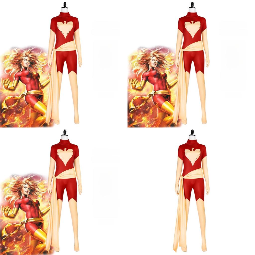 Phoenix X-men Cosplay Jumpsuit mit Stretchstoff für Halloween-Kostüm