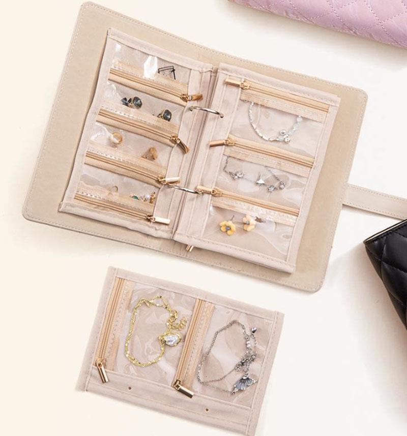 Hochwertiges Transparentes Schmuckaufbewahrungsbuch Samt mit Reißverschluss Halskette Ordner Aufbewahrungsbuch Luxus PU Leder Klarsichthüllen