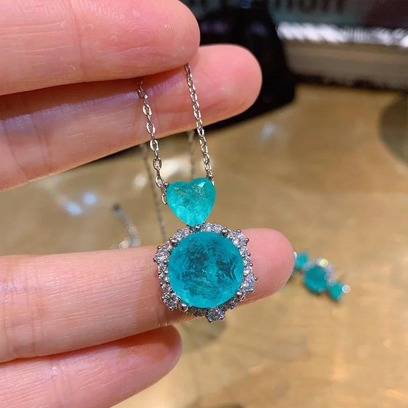 

Simple 925 Silver Heart Shaped Emeralds Necklace Earrings 2024 Trend for Women High Quality Luxury Jewelry Korean Fashion One size