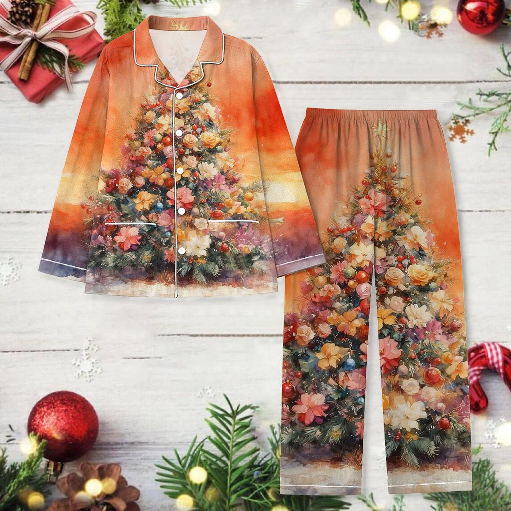 Ladies' Christmas Printed Long Sleeved Long Pants Casual Home Set