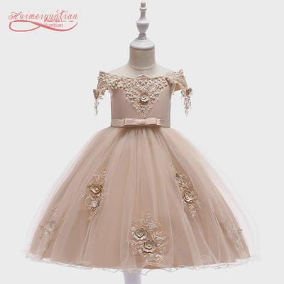 2024 One-Shoulder Puffy Princess Dress met Mesh-borduurwerk en parels voor meisjes