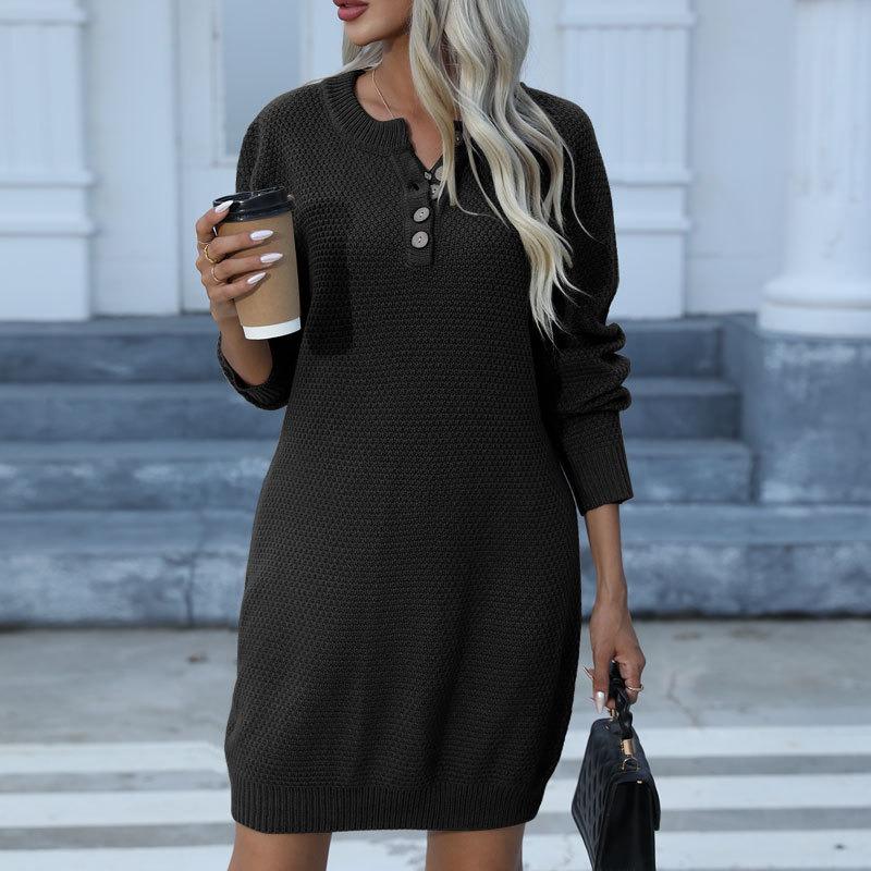 Autumn and Winter Knitted Sweater Dress Fashion Women's Pullover Sweater Female Long Sleeve Casual Sweater Solid Color Elegant Party Dresses 1797