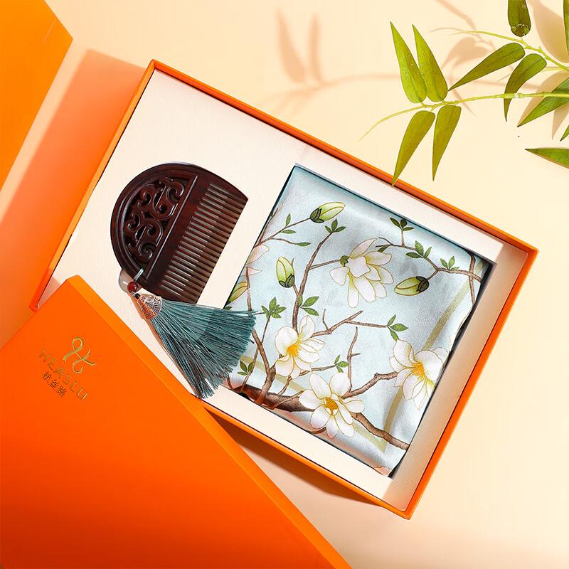 

Hangsilu Women s Mulberry Silk Scarf & Sandalwood Comb Gift Set