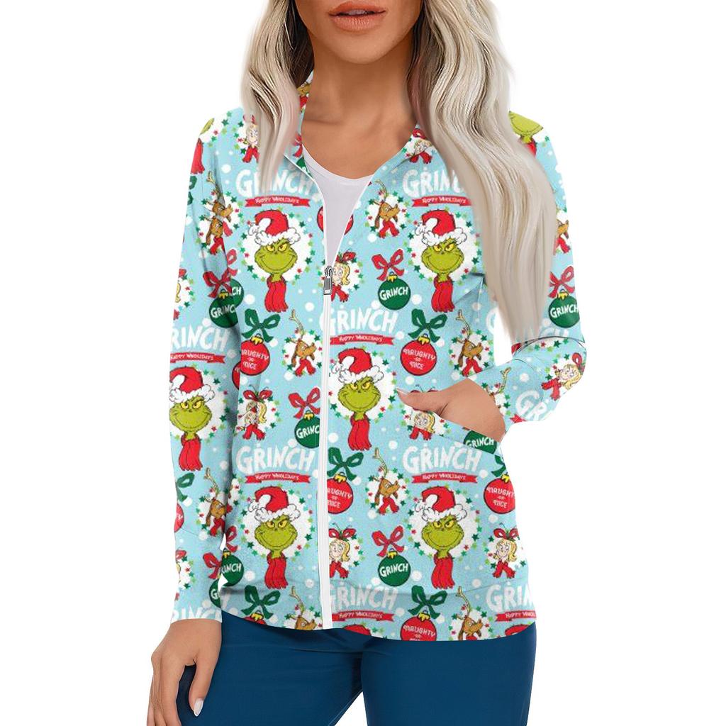 Women Long Sleeve Pattern Pocket Working Stand-up Collar Single-breasted Protective Overalls Cardigan Jacket Top