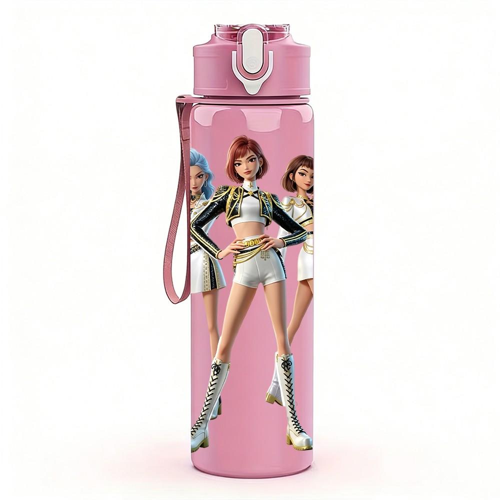 1PC Three Female Band Characters 750ml Color Plastic Sports Water Bottle Leakproof Flip Straw Lid For Sports Office Home Use