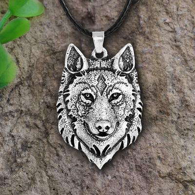 Tibetisches Silber Wolfskopf Anhänger Halskette Amulett Tier Wikinger Geschenk