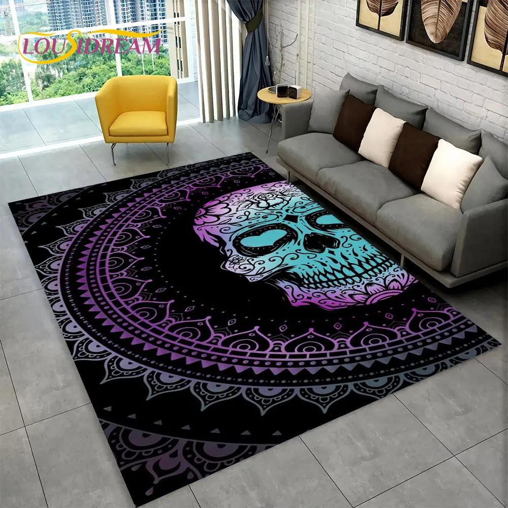 3D Gothic Horror Indian Skull Area Rug,Carpet Rug for Home Living Room Bedroom Sofa Doormat Decor,Kitchen Non-slip Floor Mat