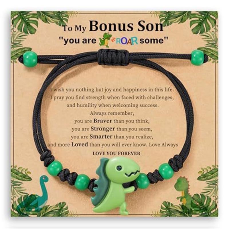 Colorful Resin Dinosaur Bracelet Handcrafted Adjustable For Children Adults Includes Message Card