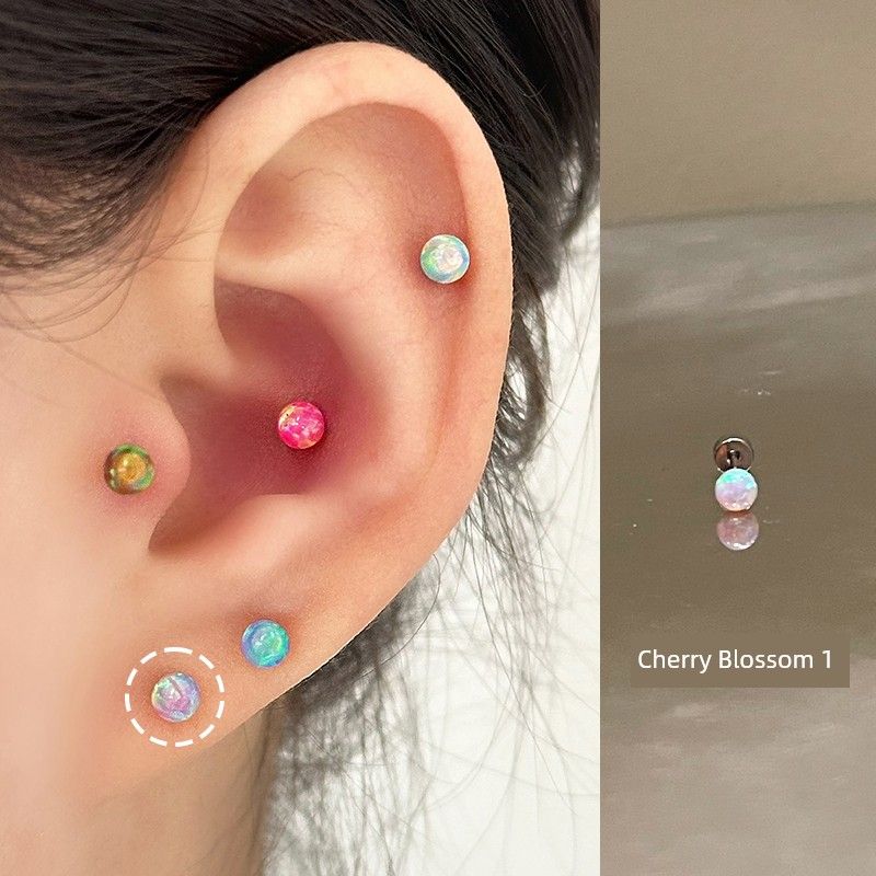 

Фэнтези Медицинская Титановая Сталь Плоские Серьги-пусеты Опал Cherry powder 1