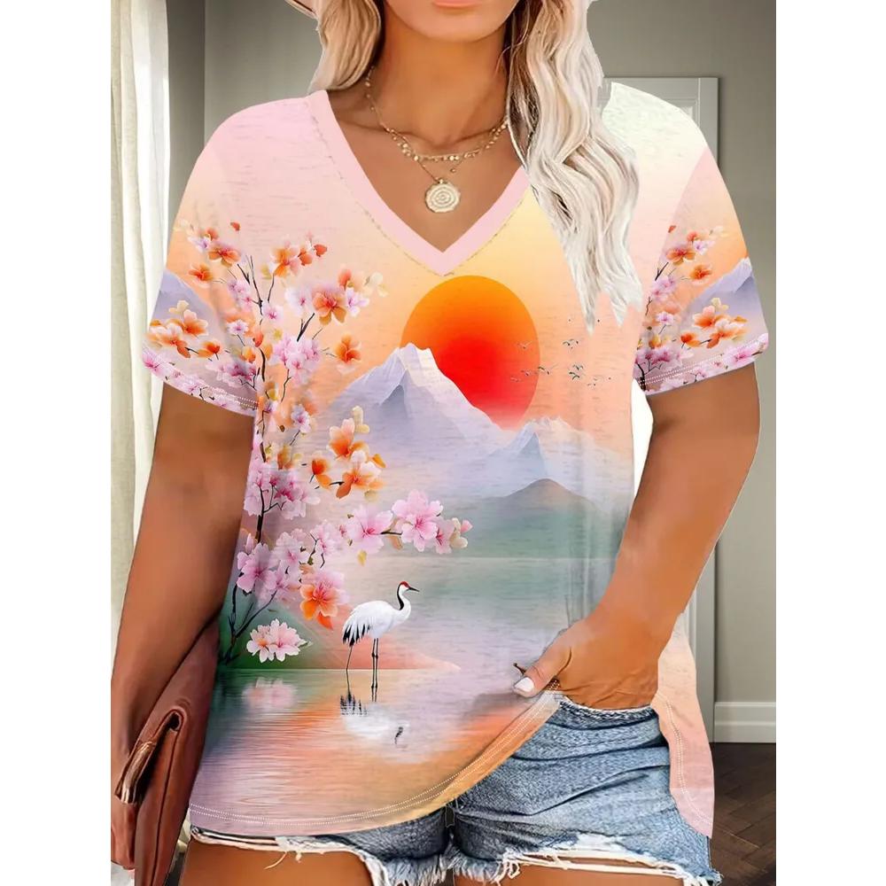 Casual Versatile Women's V-neck Loose Short Sleeves Fashionable Breathable T-Shirts Women’s