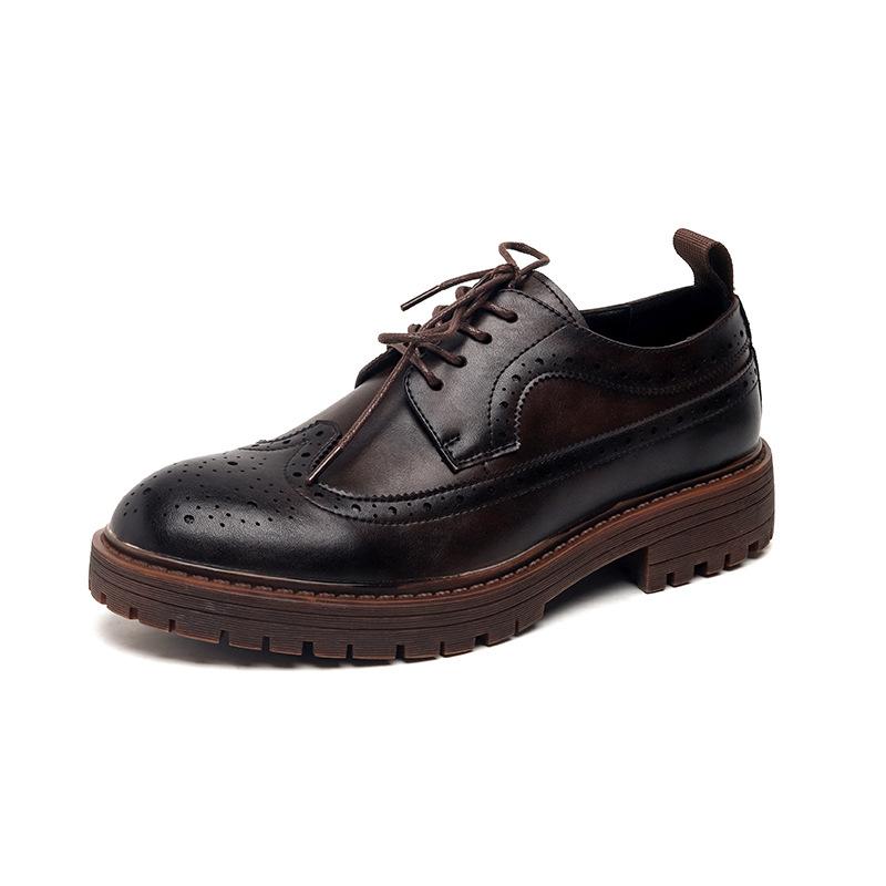 2024 New Brock engraved casual men's shoes British Japanese black heightening small leather shoes men's Korean version 44303-R